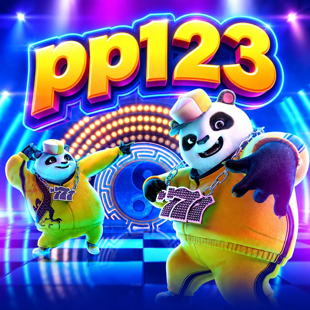 Karakter Hip Hop Panda dengan gaya jalanan modern bersama logo pp123