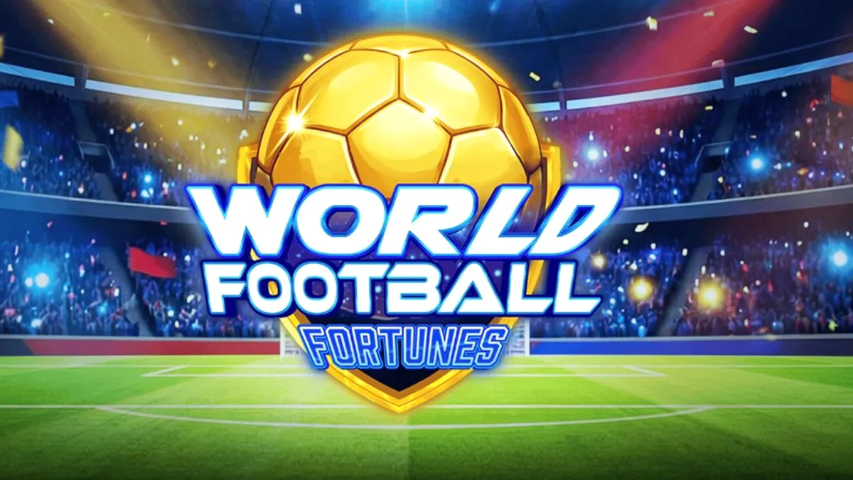 Tampilan visual slot World Football Fortunes dengan latar belakang stadion sepak bola yang megah