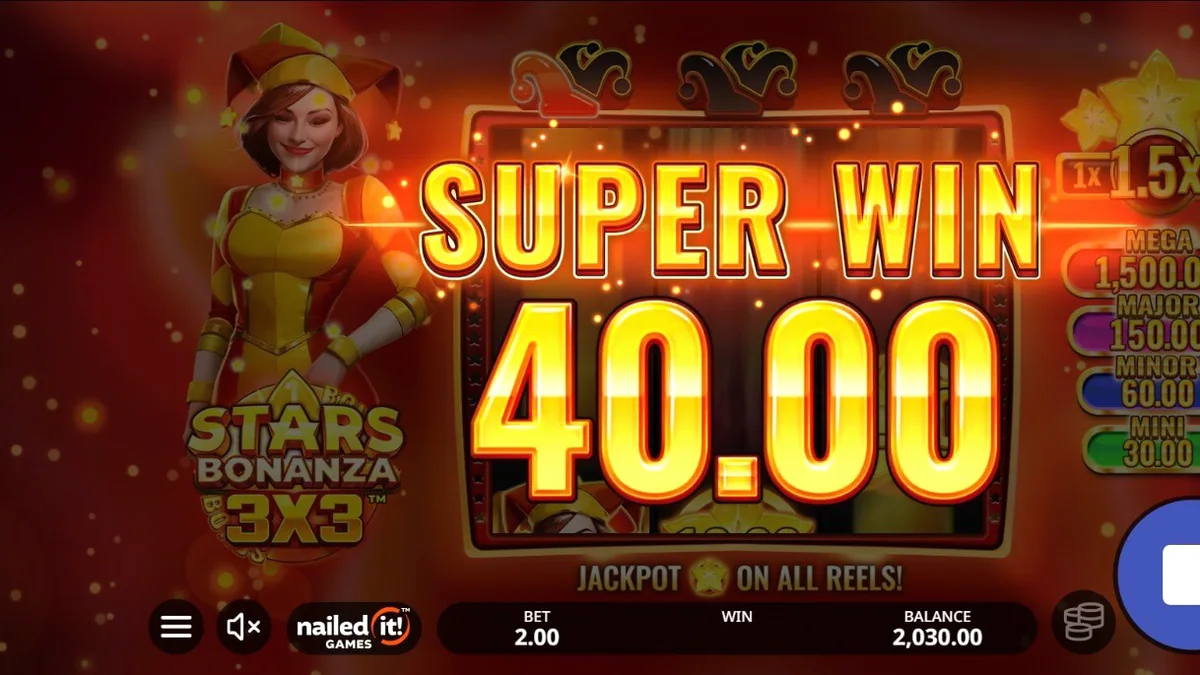 Tampilan visual slot Stars Bonanza 3x3 dengan tema buah dan kosmik